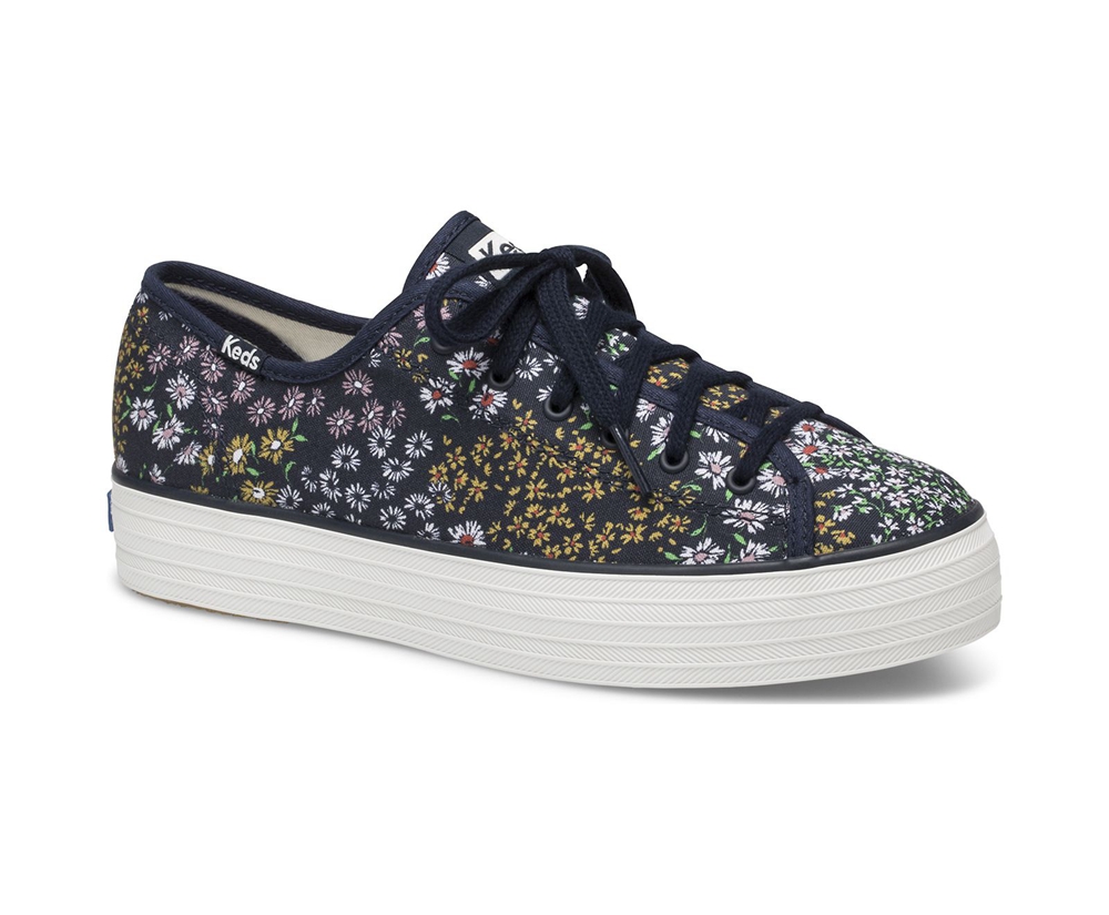 Zapatillas Keds Mujer Azul Marino - Triple Kick Floral - 508-ALOFIC